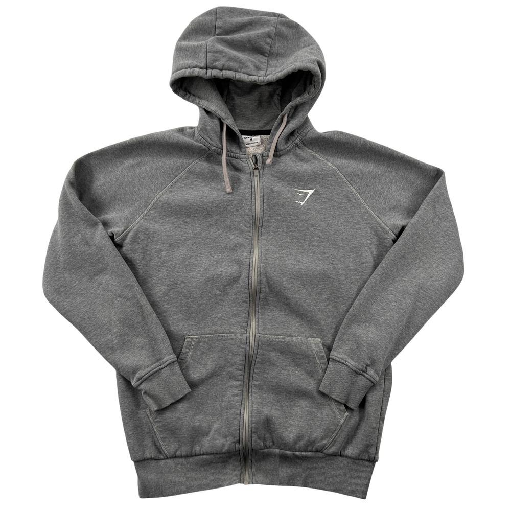 Gymshark Full Zip Crest Hoodie Men Medium Gray Fleece Lined Athletic‎ Minimalist